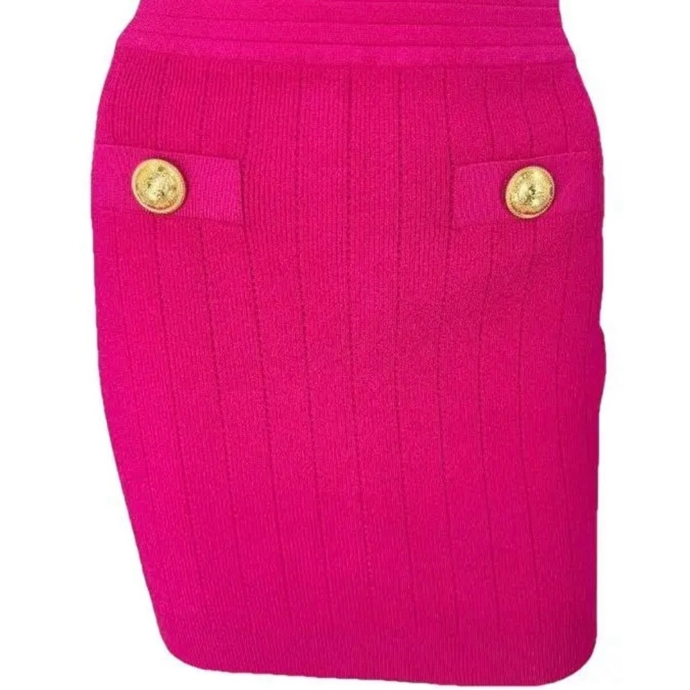 Balmain Fuchsia Pencil Skirt with Gold Accents